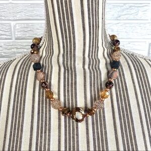 Brown Clear Copper Beaded Statement Necklace